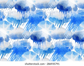 Watercolor weather pattern - sun and rain. Vector design