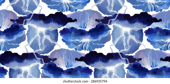 Watercolor weather pattern - thunderstorm. Vector design