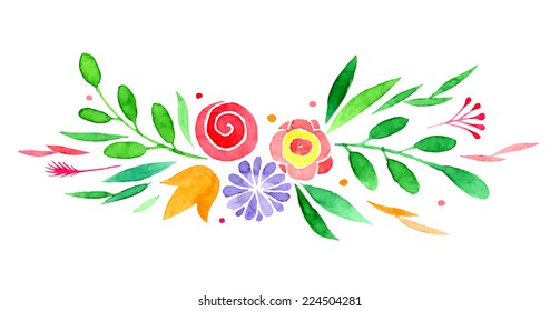 Watercolor wectorized different multicolored flowers