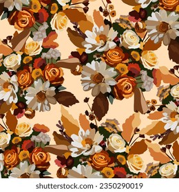 Watercolor wedding autumn flowers pattern