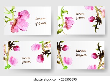 Watercolor wedding background card, tags, invitations. Vector