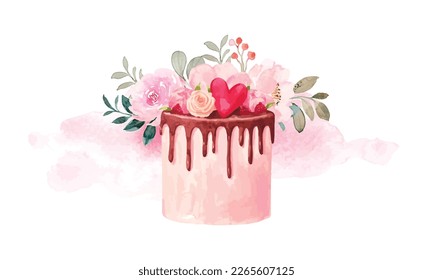 watercolor wedding cake vector, wedding cakes watercolor, watercolor wedding cake floral illustration