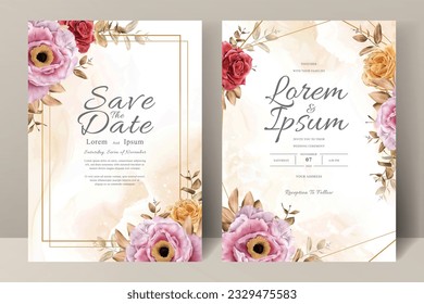 Watercolor wedding card invitation template