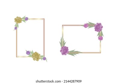 Watercolor Wedding frame with pink peony 