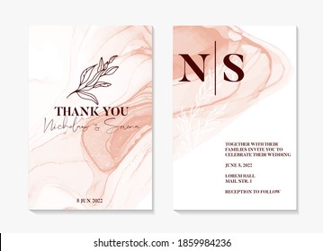 Watercolor Wedding Invitation. Abstract Painting Shapes , Pink Rustic Boho Invitation Template, Floral Frame. Elegant Floral Save The Date Card, Rsvp Invite In Vector