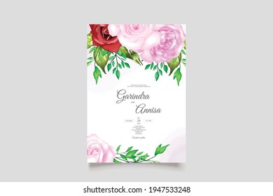  watercolor wedding invitation card with beautiful floral and leaves template Premium Vector