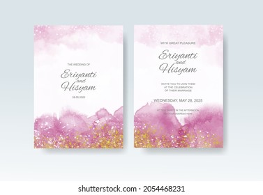 Watercolor wedding invitation card. Beautiful wedding card watercolor with splash.