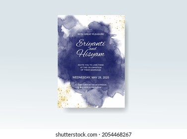 Watercolor wedding invitation card. Beautiful wedding card watercolor with splash.