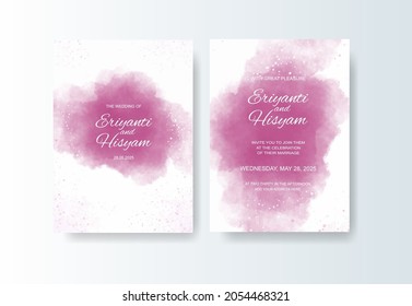 Watercolor wedding invitation card. Beautiful wedding card watercolor with splash.