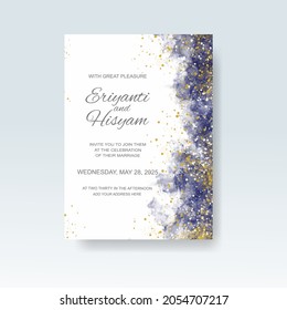 Watercolor wedding invitation card. Beautiful wedding card watercolor with splash.