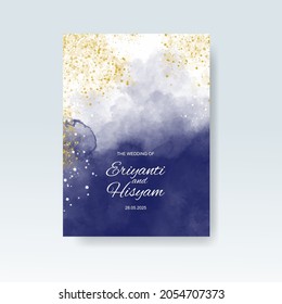 Watercolor wedding invitation card. Beautiful wedding card watercolor with splash.