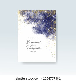 Watercolor wedding invitation card. Beautiful wedding card watercolor with splash.