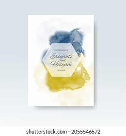Watercolor wedding invitation card. Beautiful wedding card watercolor with splash.