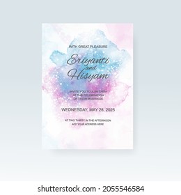 Watercolor wedding invitation card. Beautiful wedding card watercolor with splash.