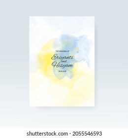 Watercolor wedding invitation card. Beautiful wedding card watercolor with splash.