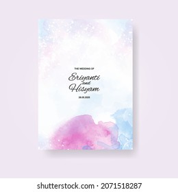 Watercolor wedding invitation card. Beautiful wedding card watercolor with splash.