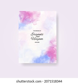 Watercolor wedding invitation card. Beautiful wedding card watercolor with splash.
