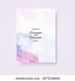 Watercolor wedding invitation card. Beautiful wedding card watercolor with splash.