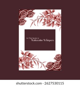 Watercolor  wedding invitation card with red rose and white 