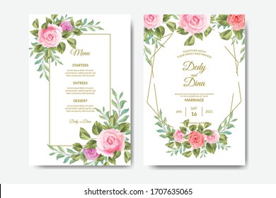 watercolor wedding invitation card with rose shape on white background
beautiful wedding invitation card with watercolor concept