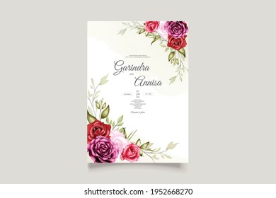   watercolor Wedding invitation card template   with beautiful  floral leaves Premium Vector