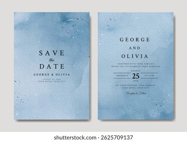 Watercolor wedding invitation of elegant blue abstract
