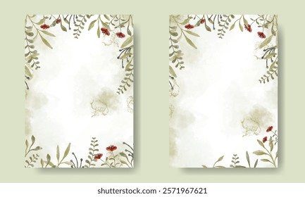 Watercolor Wedding Invitation with Greenery Florals Ornament