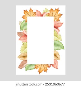 watercolor wedding invitation with orange autumn leaves