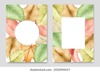 watercolor wedding invitation with orange autumn leaves