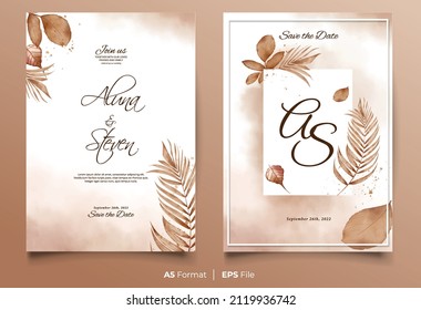 Watercolor wedding invitation with rustic leaf