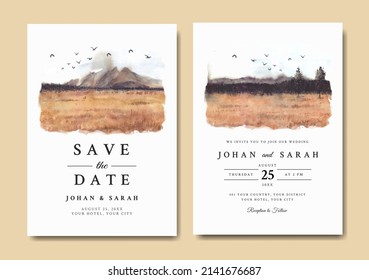 Watercolor wedding invitation of savannah nature landscape 