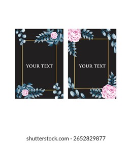 Modelo de convite de casamento aquarela definido com belo floral roxo e folhas decoração
