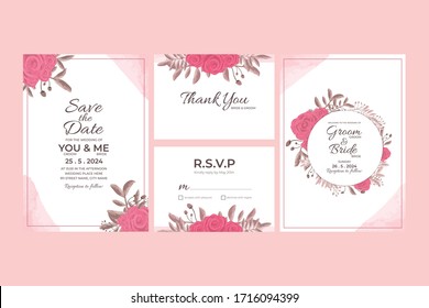 Watercolor Wedding Invitation Vector With Floral Decorations