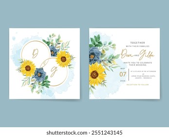 watercolor wedding invitations blue and yellow flowers
