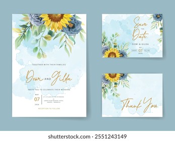 watercolor wedding invitations blue and yellow flowers