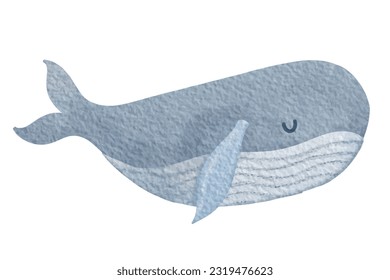 Watercolor whale painting .On paper texture. Vector illustration.