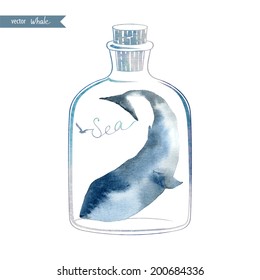 Watercolor whale. Vector illustration.