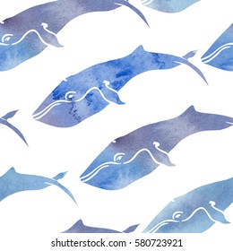 Watercolor whales seamless pattern