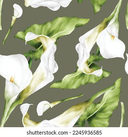 watercolor white calla lily flower floral seamless pattern