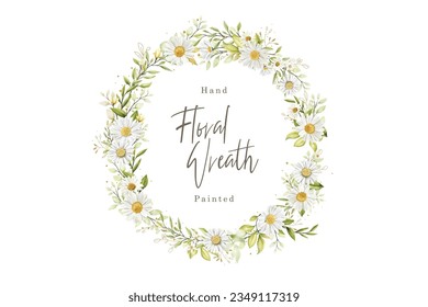 watercolor white daisy wreath illustration