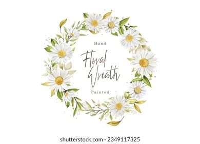 watercolor white daisy wreath illustration