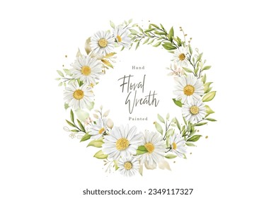 watercolor white daisy wreath illustration