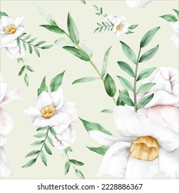 watercolor white floral seamless pattern