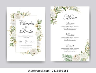 Watercolor White Floral Wedding Card. Illustrator and designer. Wedding Invites, save the date, Birthday Invites, Video Invites, E-Cards.