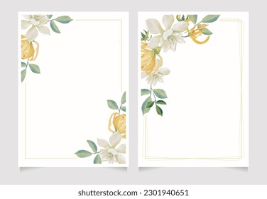 watercolor white gardenia and Thai style flower bouquet gold glitter wreath frame