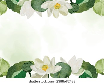 watercolor white lotus elements collection on white background isolated