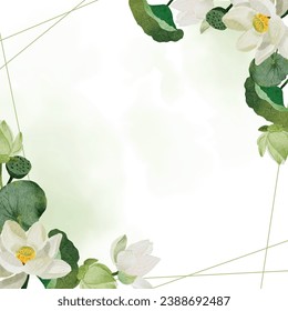 watercolor white lotus elements collection on white background isolated