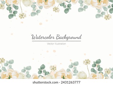 watercolor white peony and rose foliage bouquet background isolated
