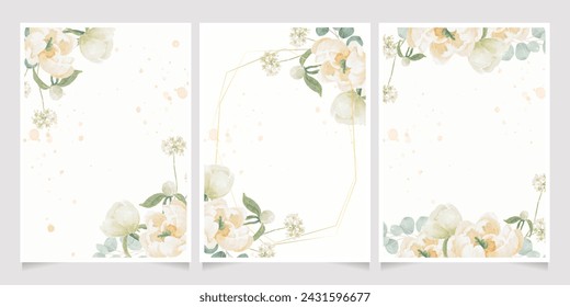 watercolor white peony and rose foliage bouquet background isolated