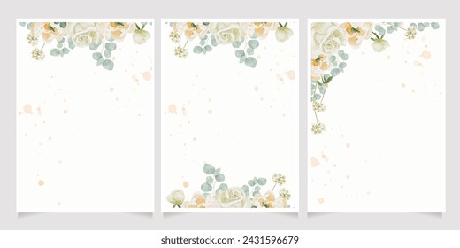 watercolor white peony and rose foliage bouquet background isolated